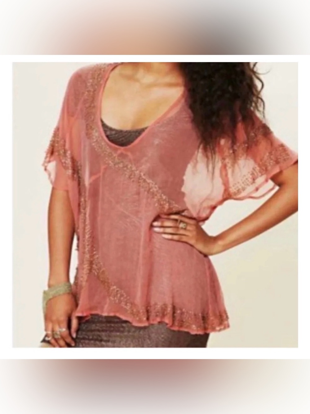 Free People New Romantics Beaded Sheer Top